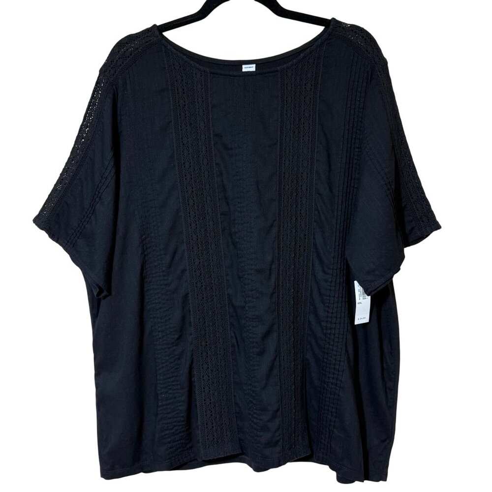 Old Navy Short Sleeve Top Pintuck Lace Black Jack XXL